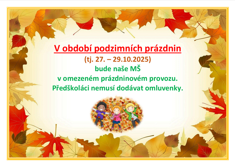 Omezený prázdninový provoz-podzimní prázdniny